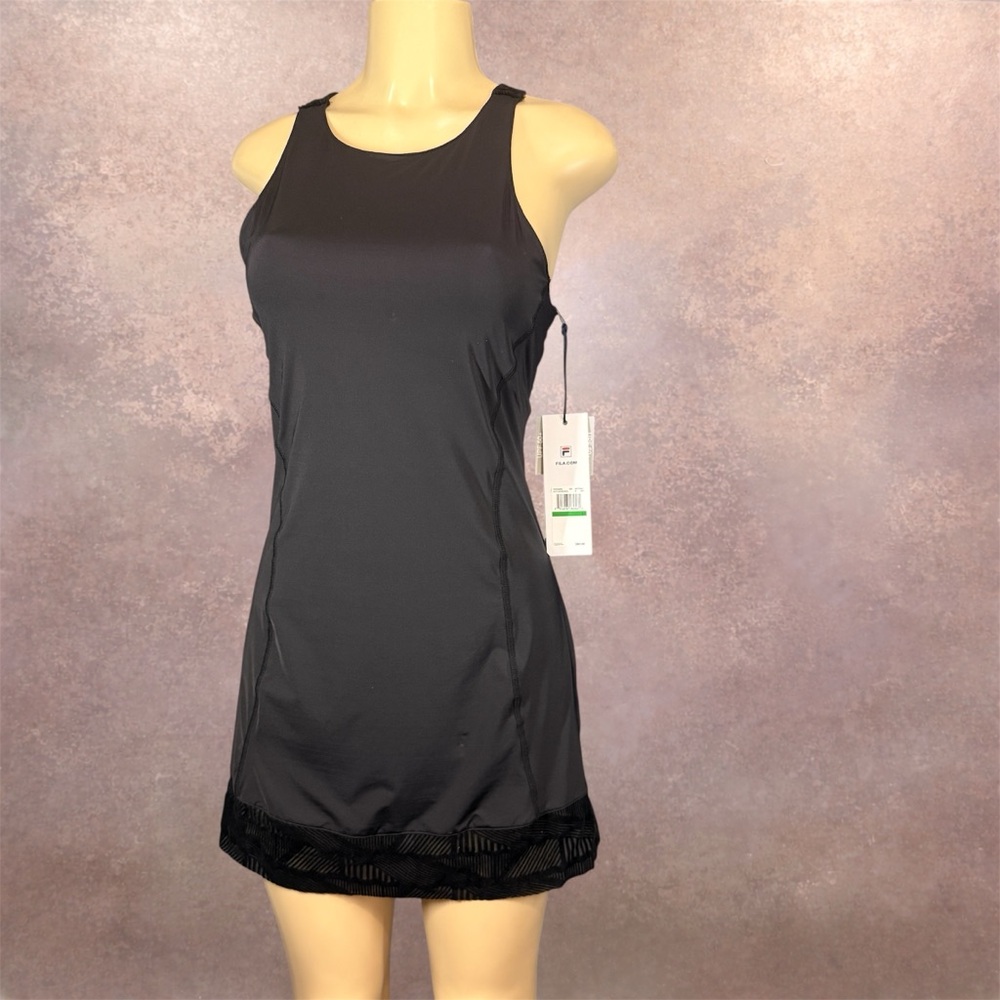 Fila Women’s Athletic Tennis Dress L Strappy Back Black Sport Dress NWT